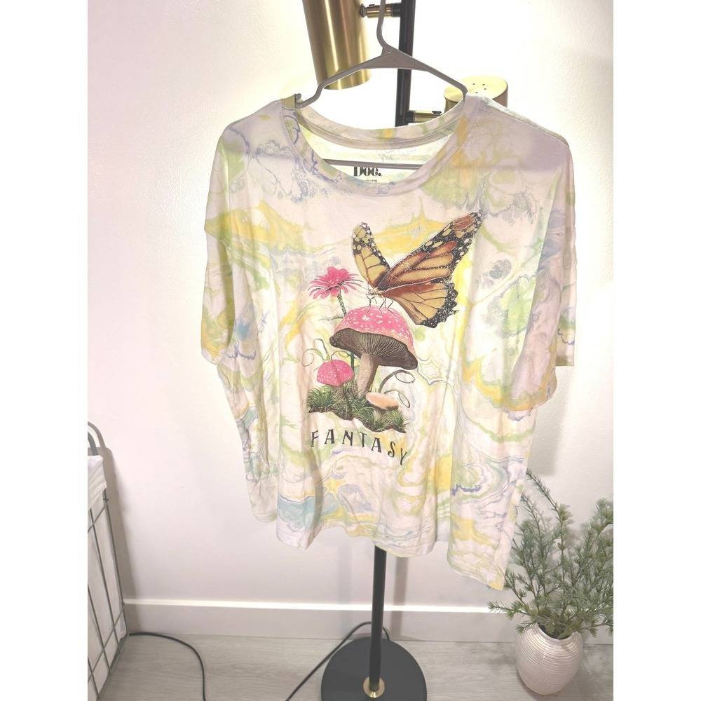Doe 2xl tee fantasy butterfly boxy fit tie dye pastel whimsigoth plus size top